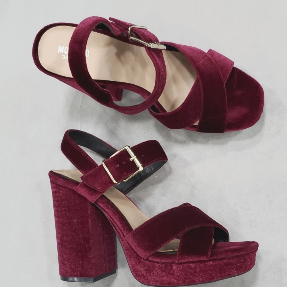 Mossimo Supply Co. Burgundy Velvet Platform Block Heel Sandals